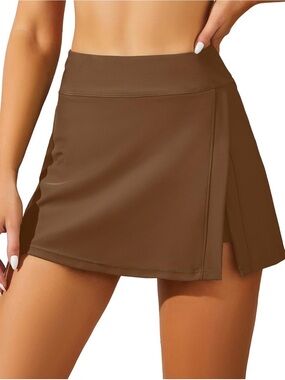 High Waisted Split Swim Skirt Built-in Shorts